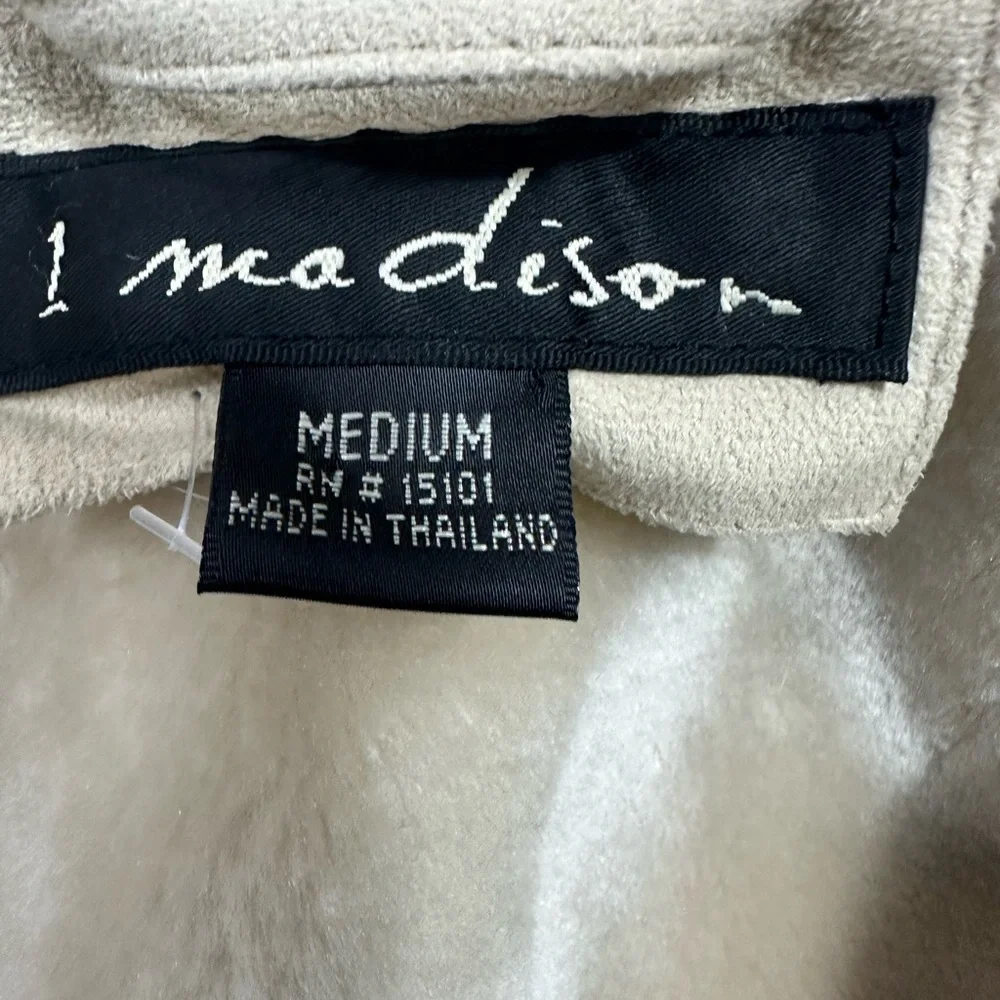 1 Madison Faux Suede Penny Lane Embroidered Hoodie Jacket Coat Fox Tail Fur M